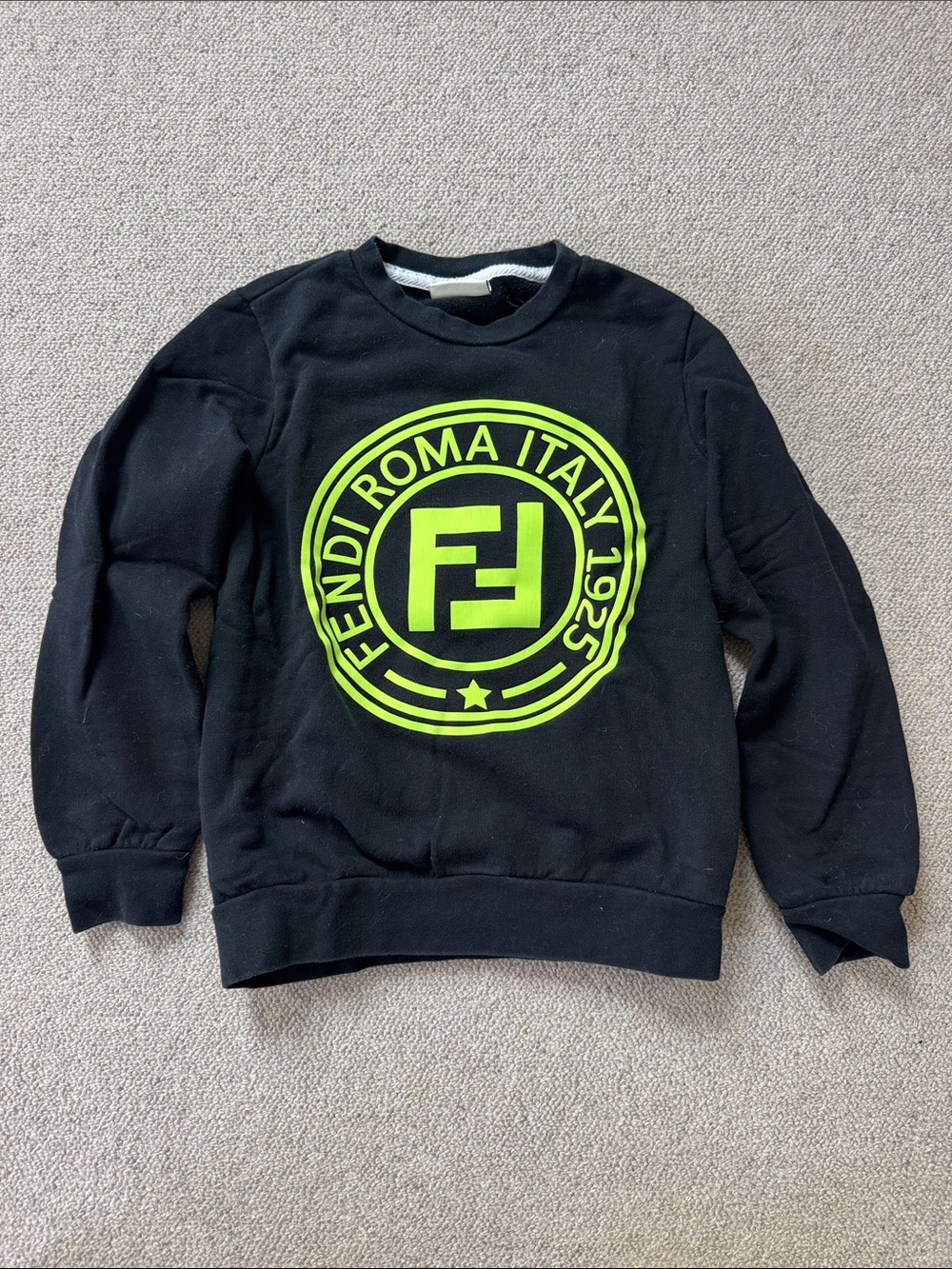 Fendi Black Sweatshirt with Neon Green Logo Emblem